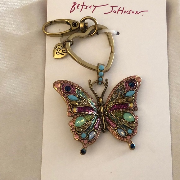 Betsey Johnson Burnished Gold Tone Butterfly Handbag Charm Key Fob Crystal NWT - Picture 1 of 16